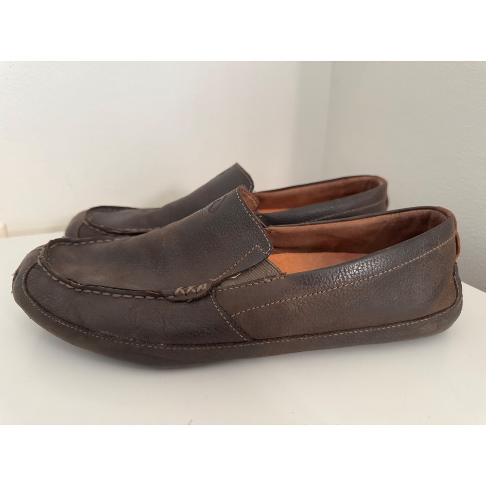 Olukai Akepa Moc Dark Brown Leather Loafers Mens Slip On Shoes, 11